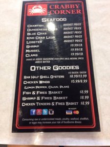 crabby corner menu